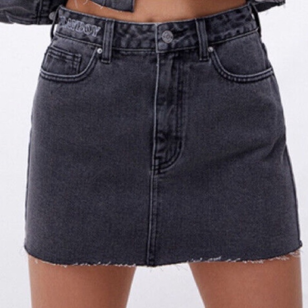 Playboy By Pacsun Women's 24 Black Denim High Rise Mini Skirt Bedazzeled Bunny - Picture 2 of 13
